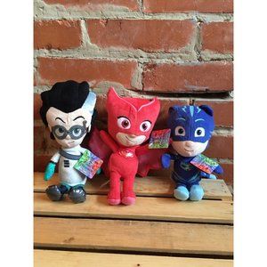 PJ Masks Frog Box Just Play Romeo Owlette Catboy 8-10" Plush Lot Set With Tags